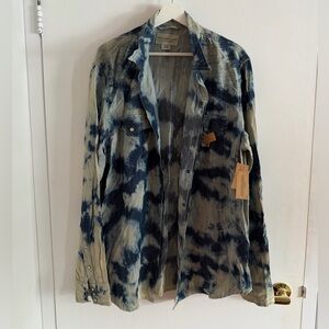 NWT Ralph Lauren Navy and Cream Tie-Dye Western Shirt